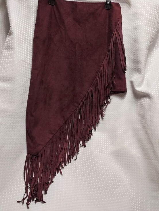 Express Dresses & Skirts - Express Burgundy Asymmetrical Fringe Skirt
